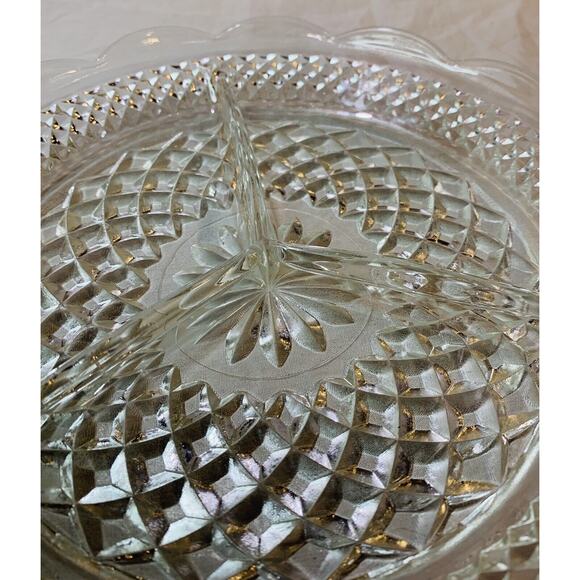 Anchor Hocking Divided Relish Dish Wexford Glass 9" Dish Plate 3 Sections Tray - Picture 5 of 6